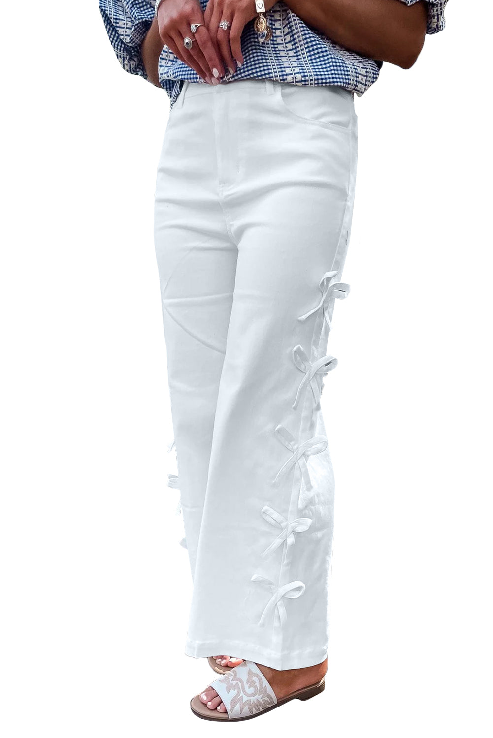 Beau Blue Bow Knot Side Detail Straight Leg Loose Jeans