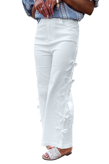 Beau Blue Bow Knot Side Detail Straight Leg Loose Jeans