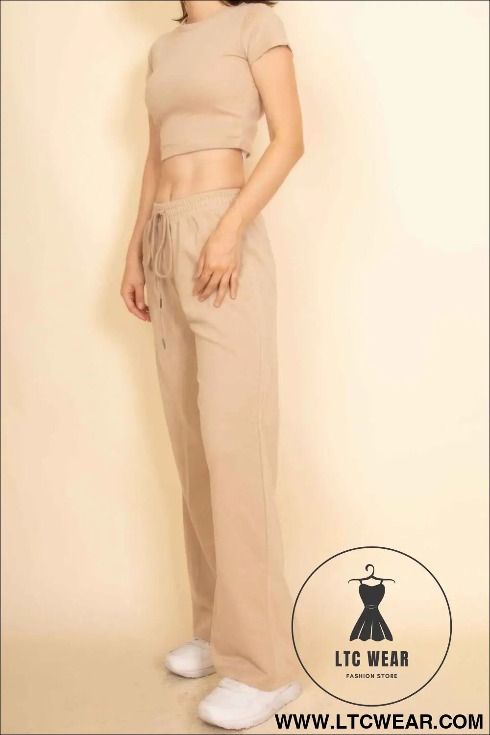 2-piece Crop Tee & Wide Leg Lounge Pants Set