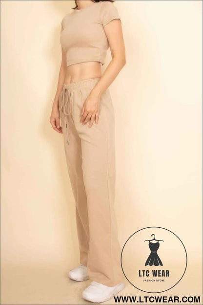 2-piece Crop Tee & Wide Leg Lounge Pants Set
