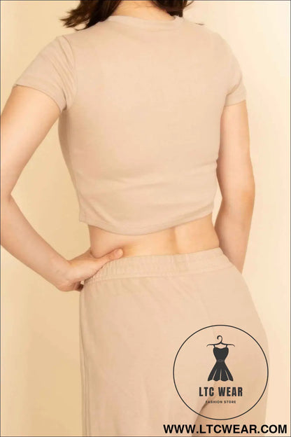 2-piece Crop Tee & Wide Leg Lounge Pants Set