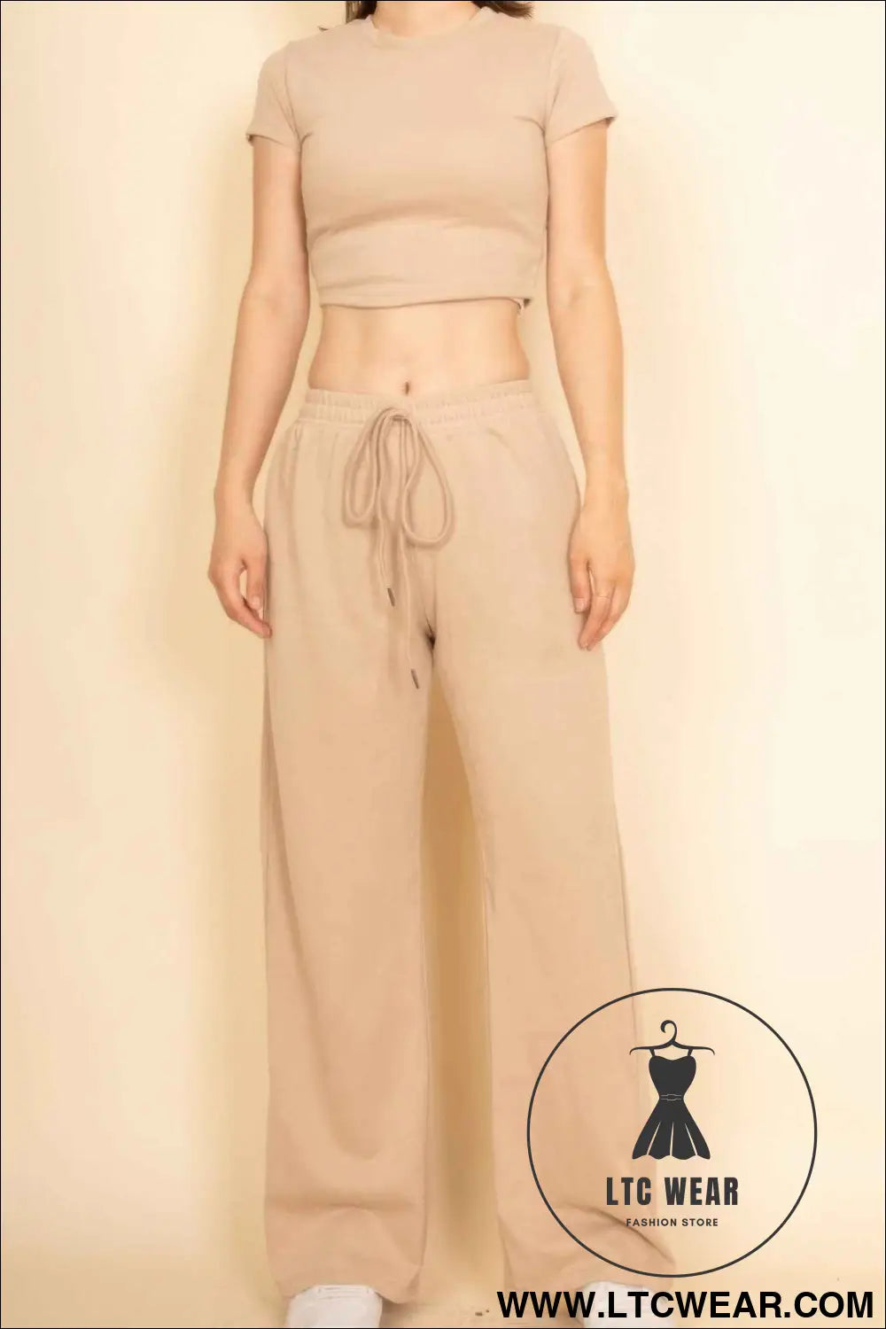 2-piece Crop Tee & Wide Leg Lounge Pants Set