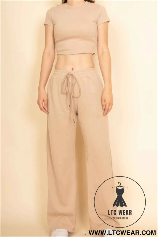 2-piece Crop Tee & Wide Leg Lounge Pants Set