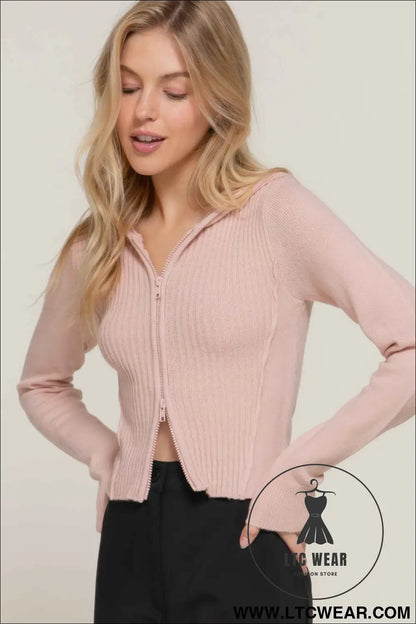 2-way zip closure sweater hoodie cardigan