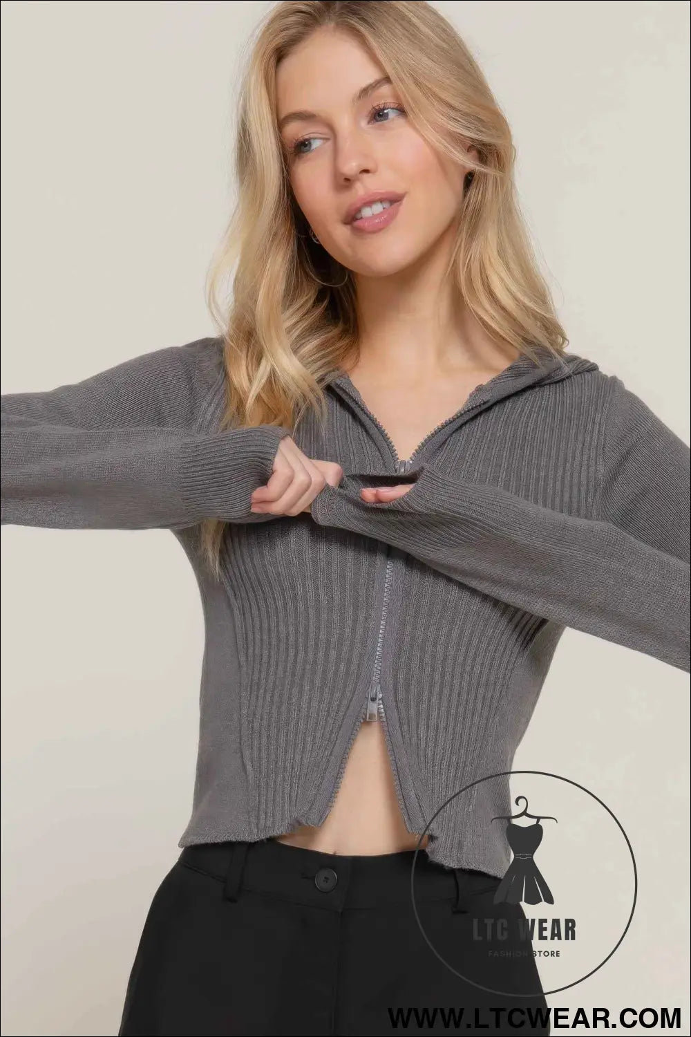2-way zip closure sweater hoodie cardigan