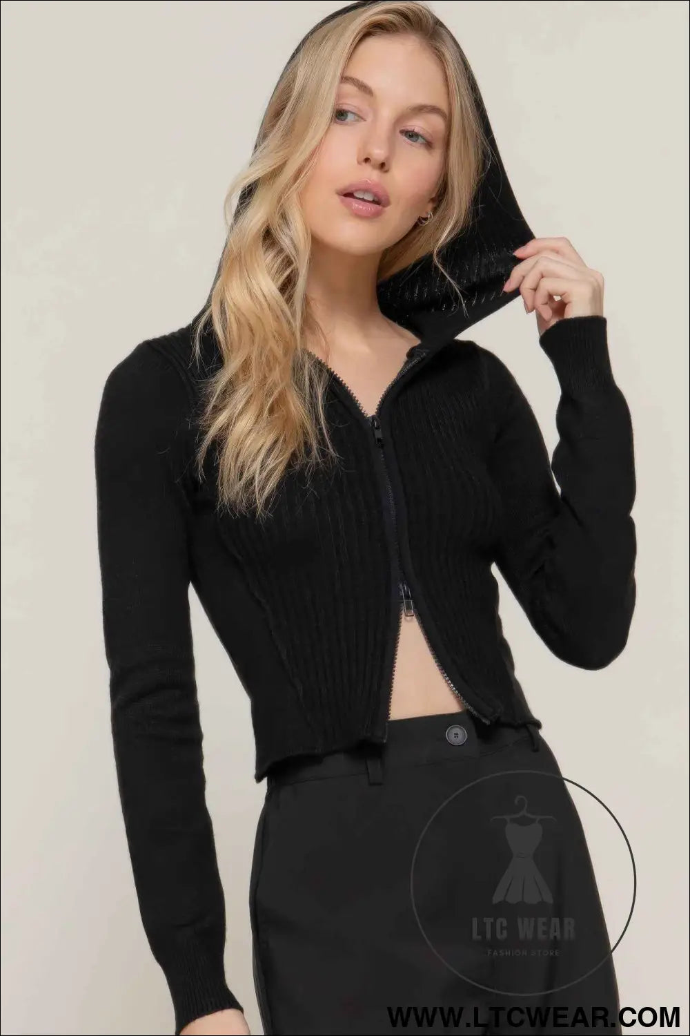 2-way zip closure sweater hoodie cardigan