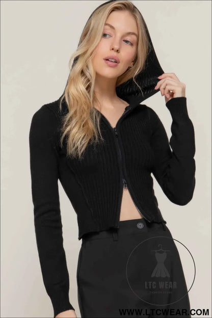 2-way zip closure sweater hoodie cardigan