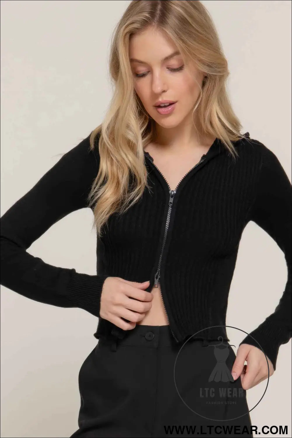 2-way zip closure sweater hoodie cardigan
