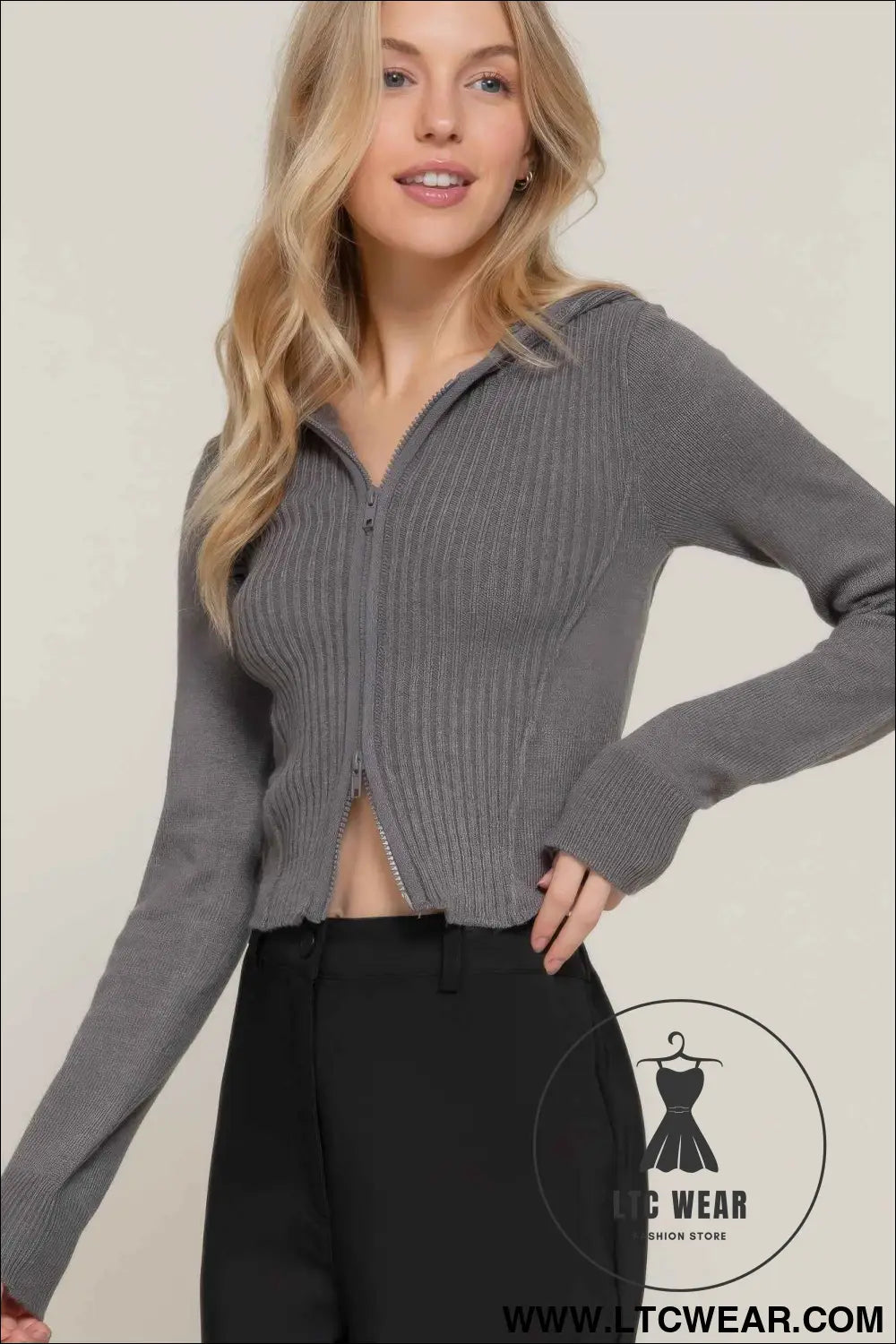 2-way zip closure sweater hoodie cardigan
