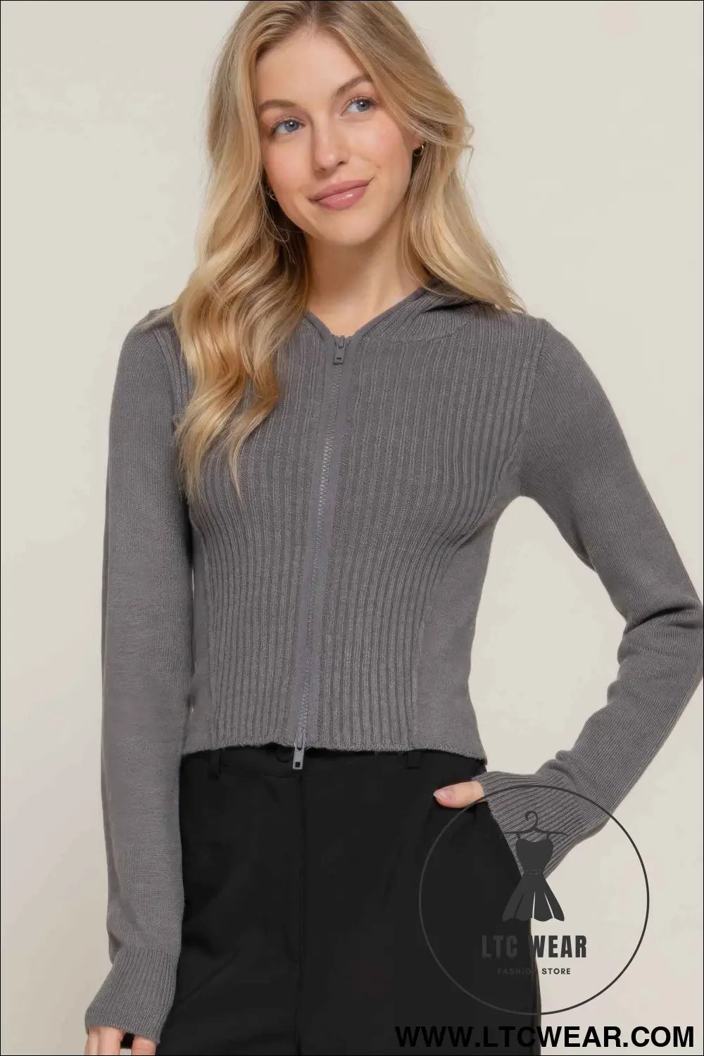 2-way zip closure sweater hoodie cardigan