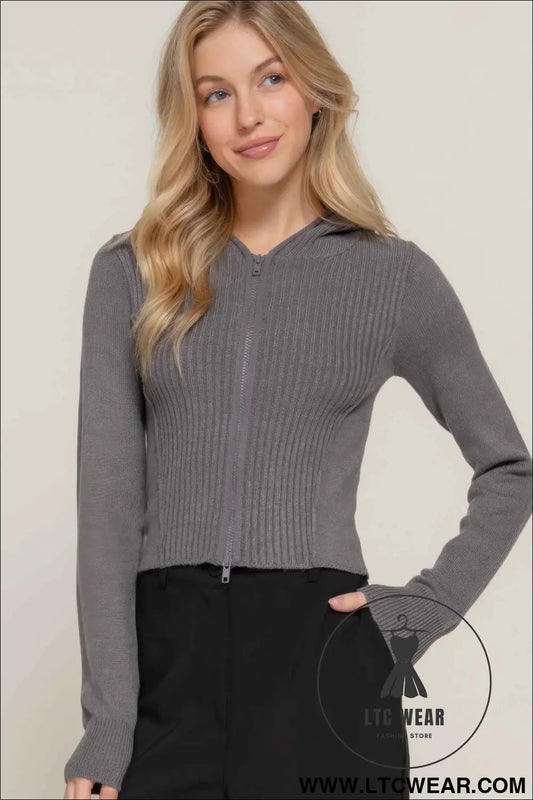 2-way zip closure sweater hoodie cardigan