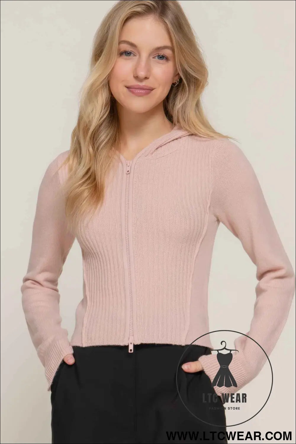 2-way zip closure sweater hoodie cardigan