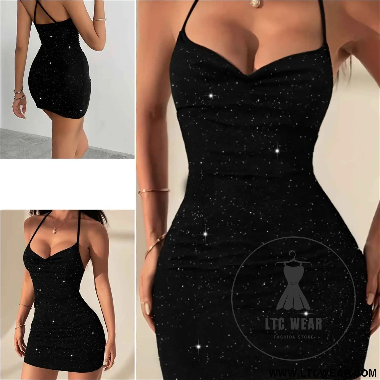 2025 Black Sequin Strappy Backless Bodycon Evening Gown