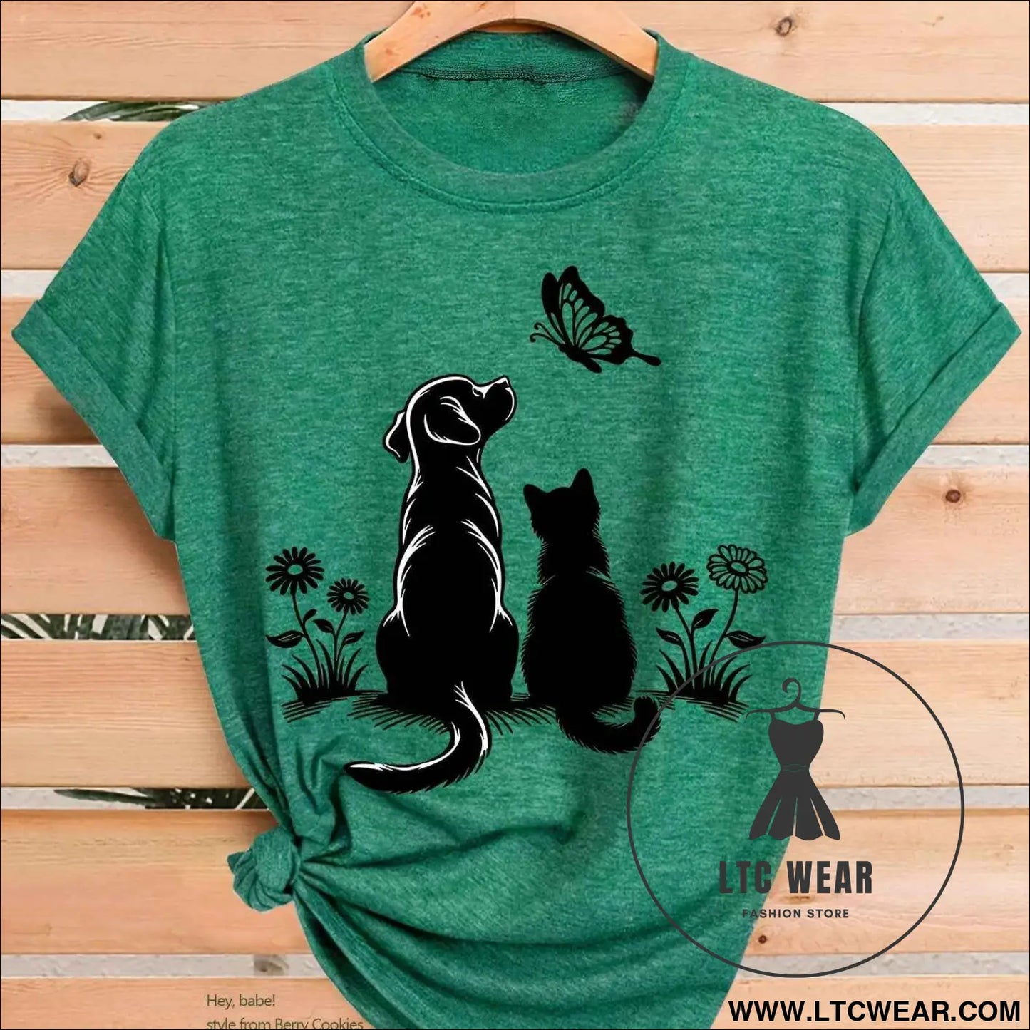 2026 Womens Chic Cat Dog Butterfly Print Summer Tee