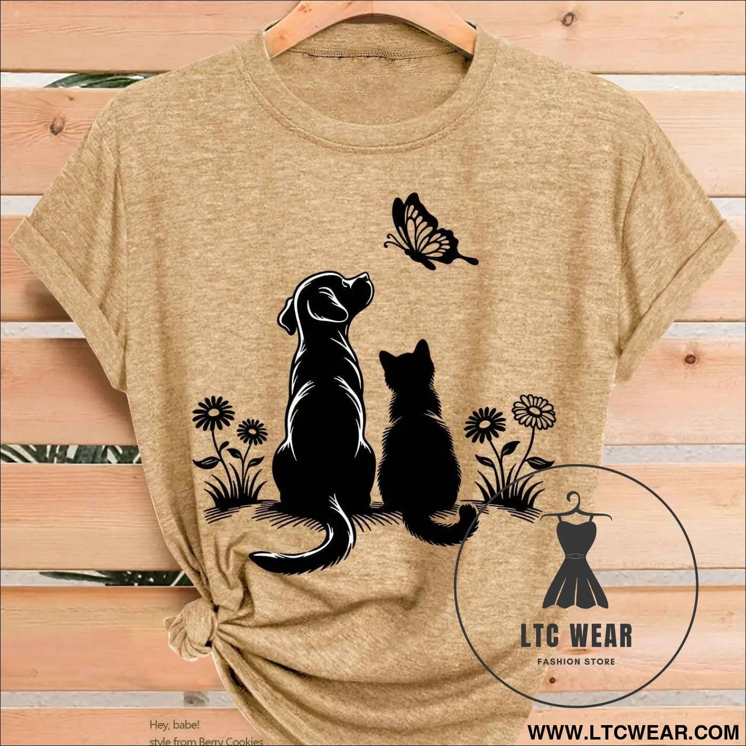 2026 Womens Chic Cat Dog Butterfly Print Summer Tee