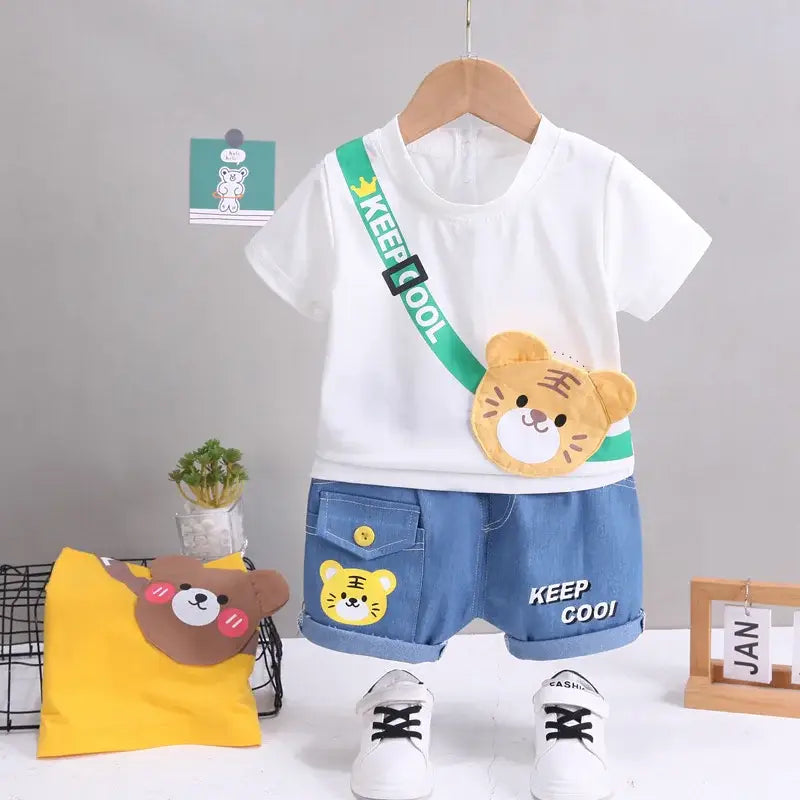 Children’s clothing children’s short sleeved shorts set stylish baby summer clothing children’s shoulder bag t-shirt