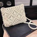 Boho Chic Handwoven Geometric Tassel Beach Tote Bag