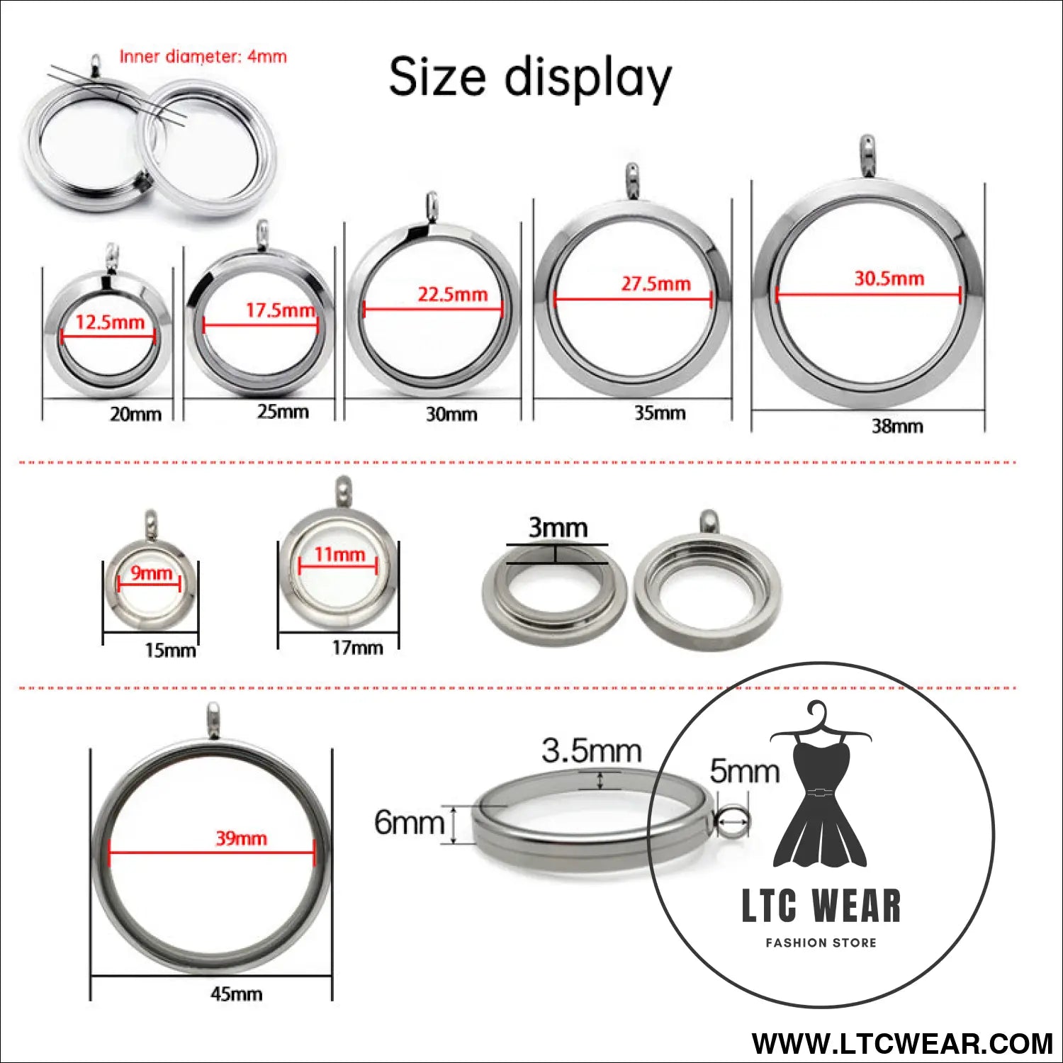 20mm/25mm/30mm glass floating lockets pendant stainless steel magnetic twist closure jewelry