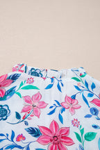 Pink Floral Print Lace Detail Button-up Long Sleeve Shirt