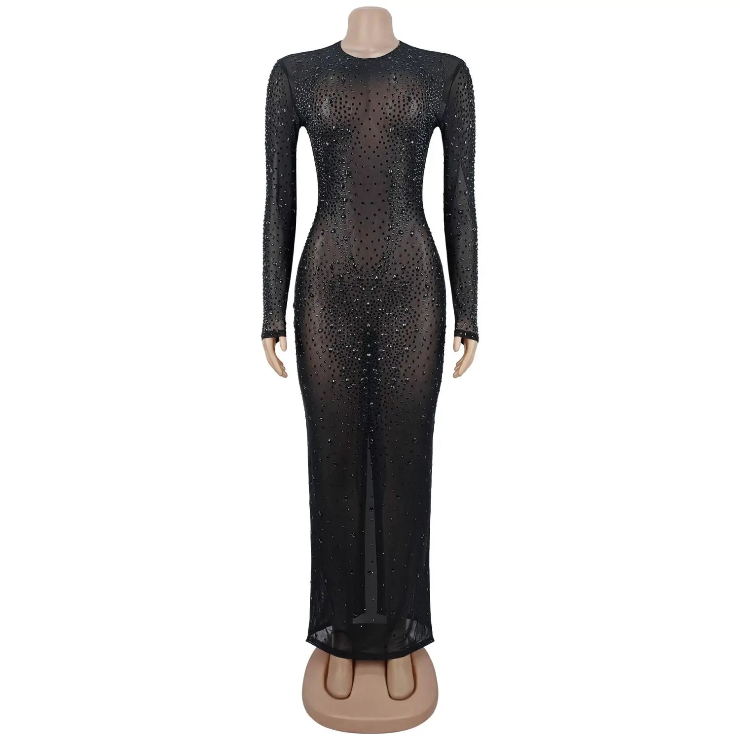 Sexy Sheer Mesh Rhinestone Bodycon Dress