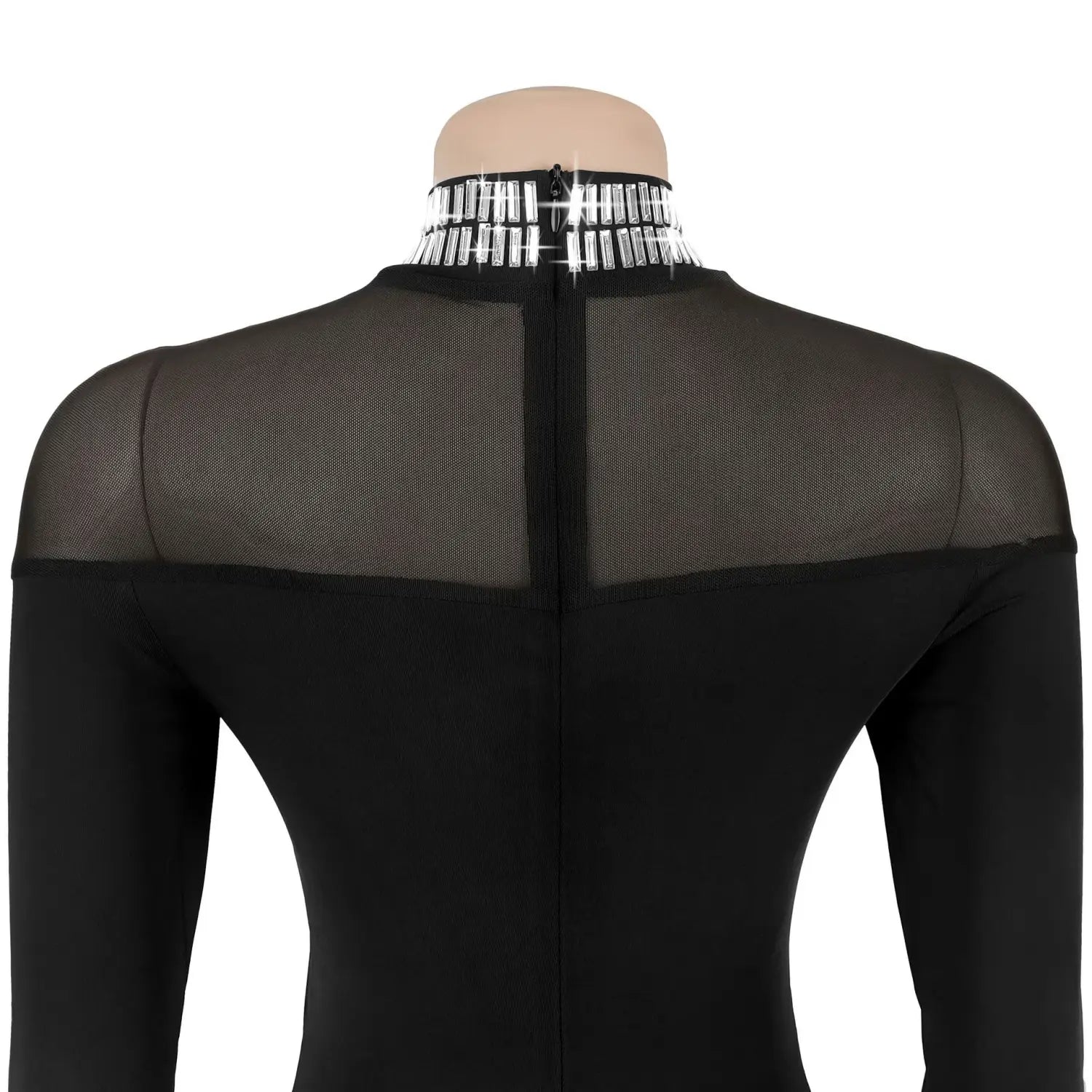 Elegant high neck long sleeve fitted sequined dress for women