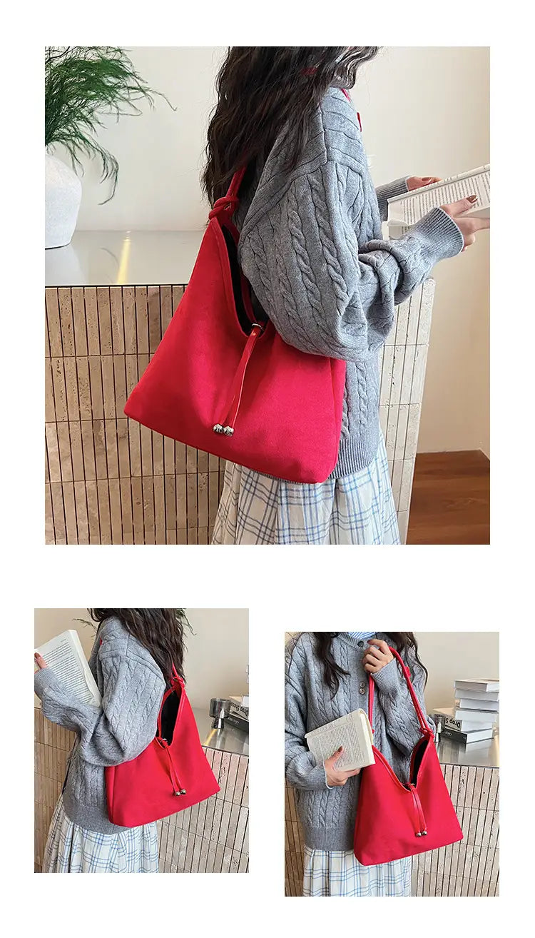 Matte retro women’s large capacity shoulder bag casual everyday tote with premium texture