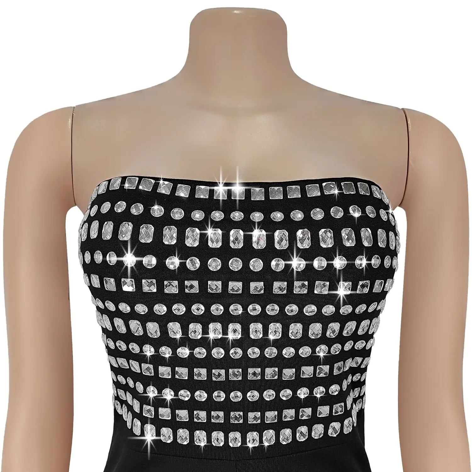 Style summer rhinestone bodysuit sexy strapless unique straight fit solid color long pants for women