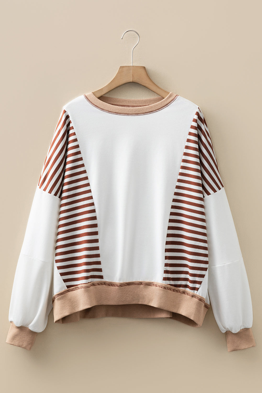 White Striped Colorblock Patchwork Oversized Sweatshirt