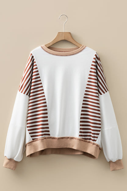 White Striped Colorblock Patchwork Oversized Sweatshirt