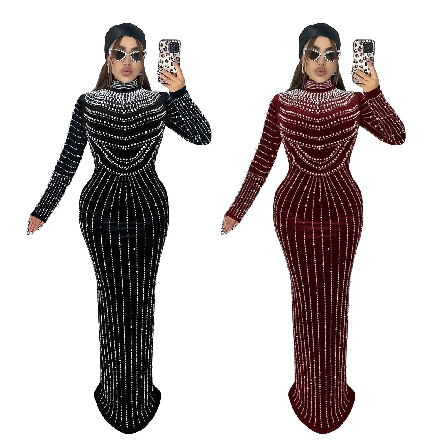 Elegant Velvet Embellished Long Sleeve Dress for Women Fashion Style Casual Occasion