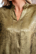 Gold Metallic Split Neck Half Sleeve Blouse