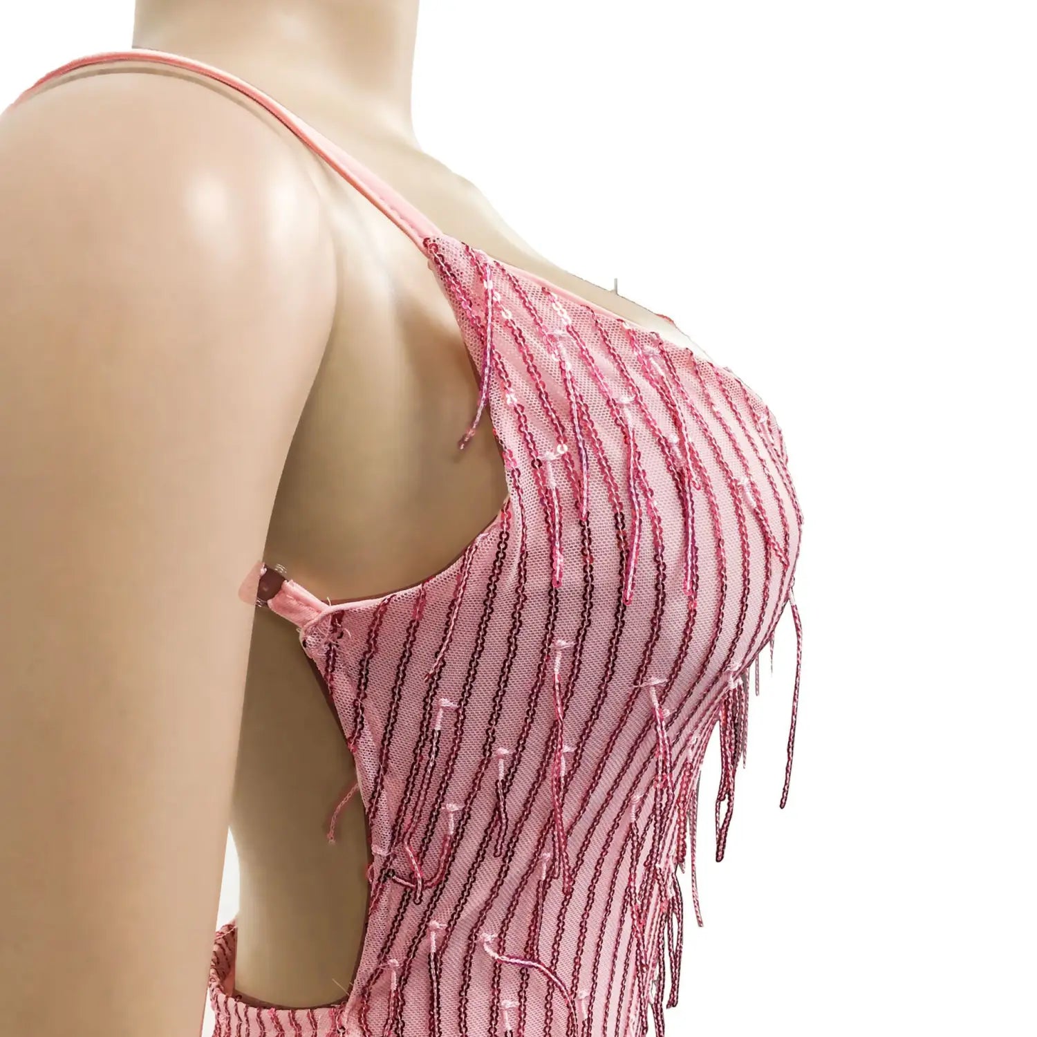 Style solid color sleeveless sequin v-neck backless dress