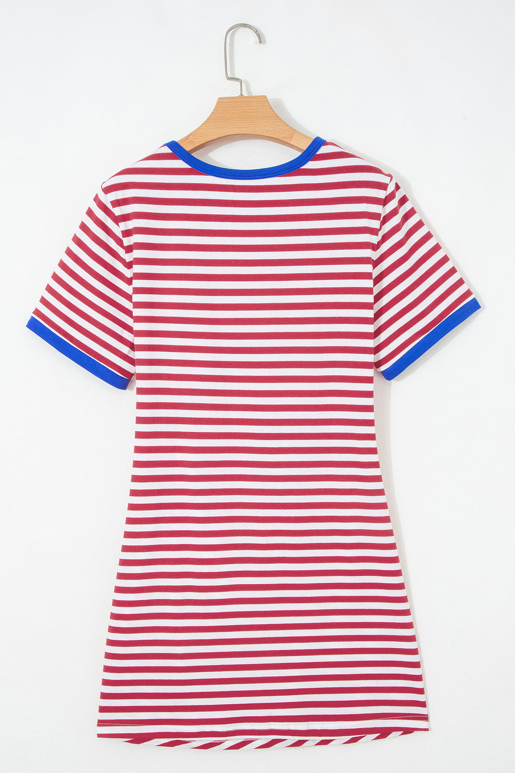 Sky Blue Stripe Nautical Tie Contrast Trim Round Neck T Shirt Mini Dress