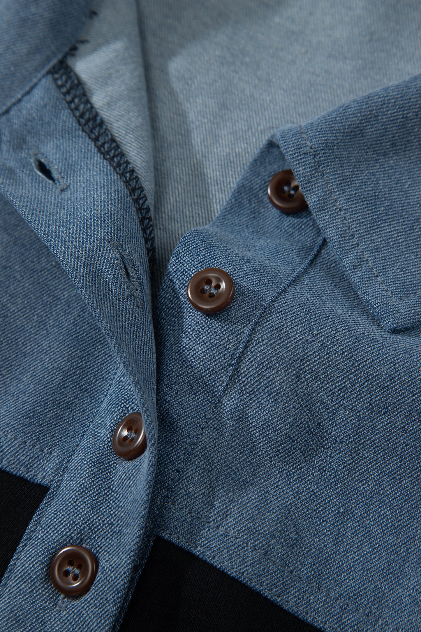 Light Grey Color Block Denim Patchwork Button Polo Collar Short Sleeve Top