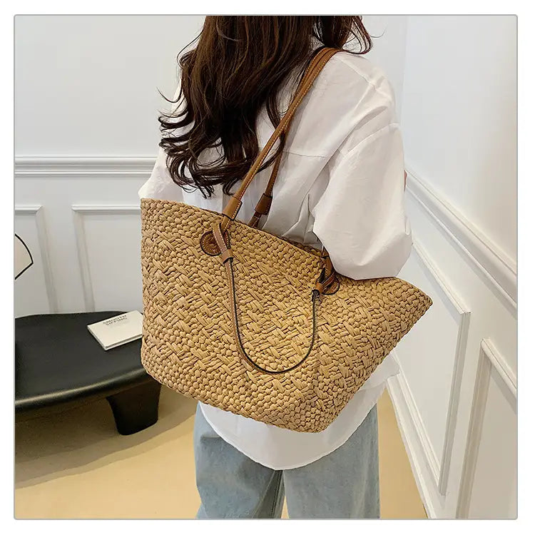 Straw woven bag for women large capacity single shoulder tote bag