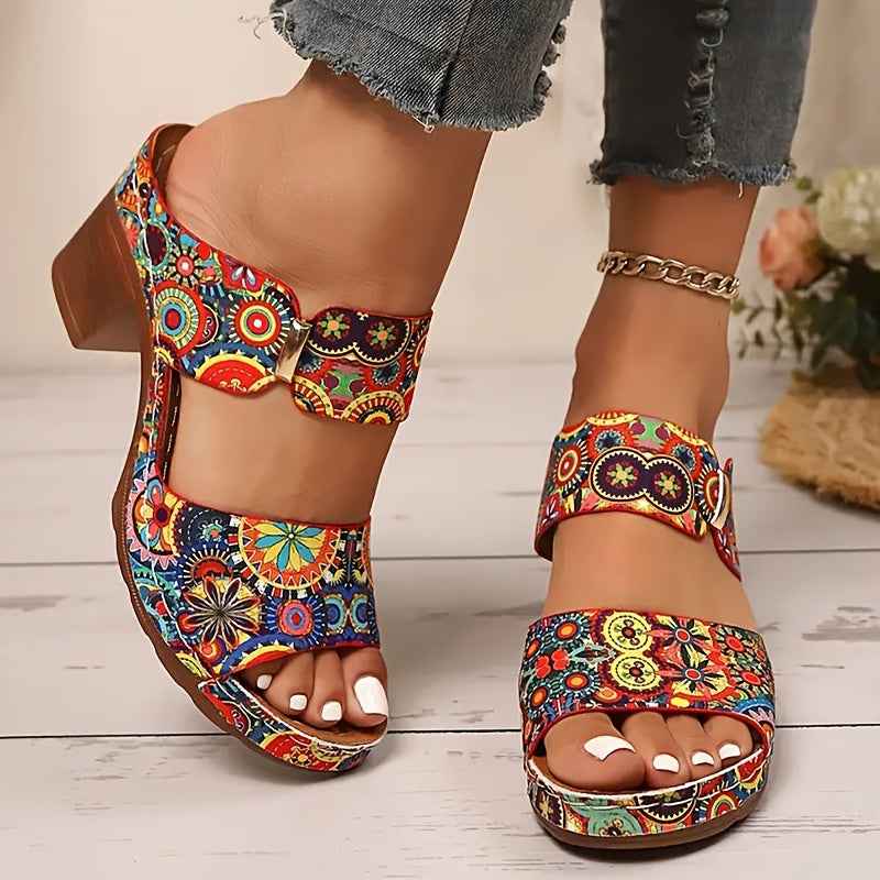 Geometric Pattern Casual High Heel Sandals for Women