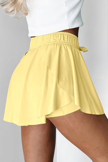 Black Drawstring High Waist Lined Tennis Skort