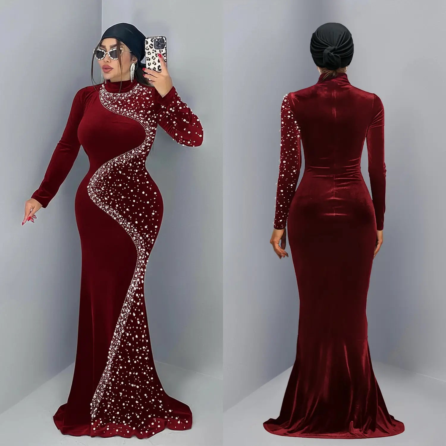 Elegant Velvet Embellished Dress for Women Fashionable  Chic Cocktail Dress