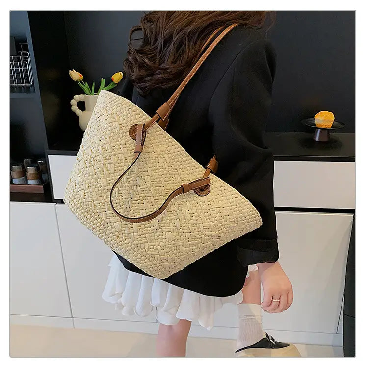 Straw woven bag for women large capacity single shoulder tote bag