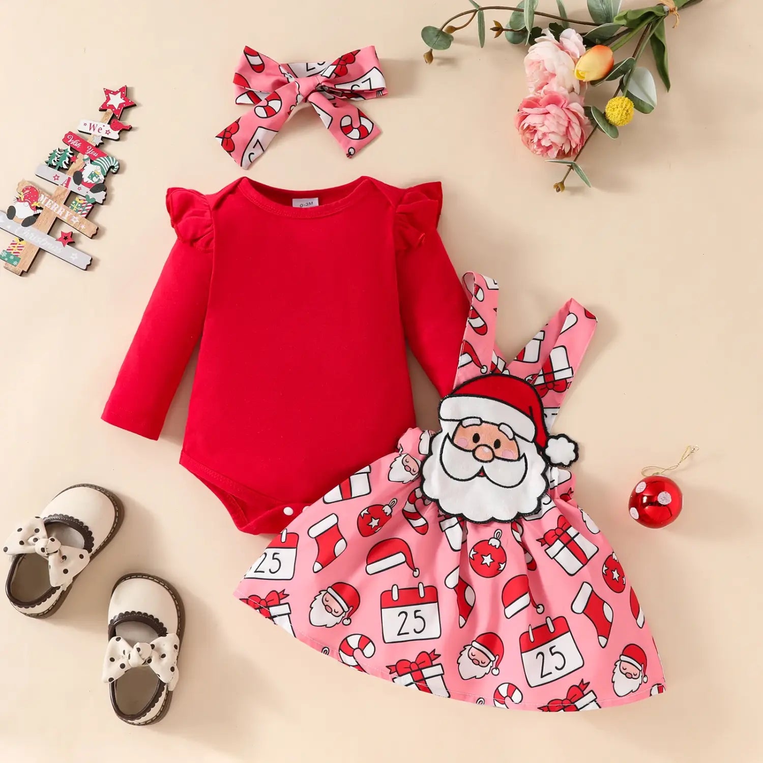 Baby christmas long sleeved top suspender skirt set christmas grandpa jumpsuit + solid color hoodie