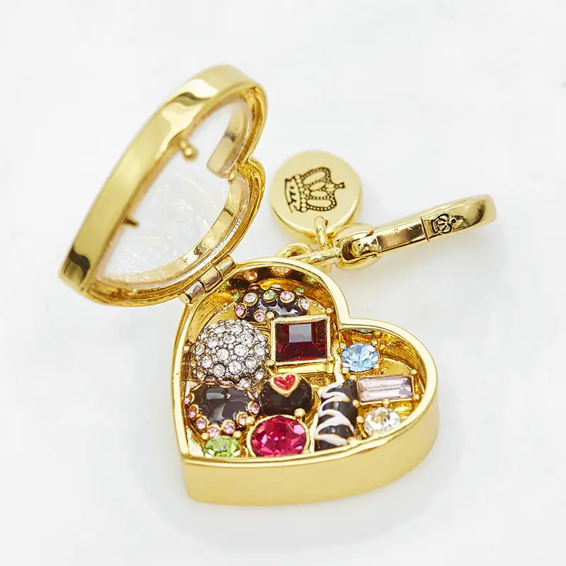 Enamel glazed chocolate gemstone transparent heart-shaped box with openable pendant