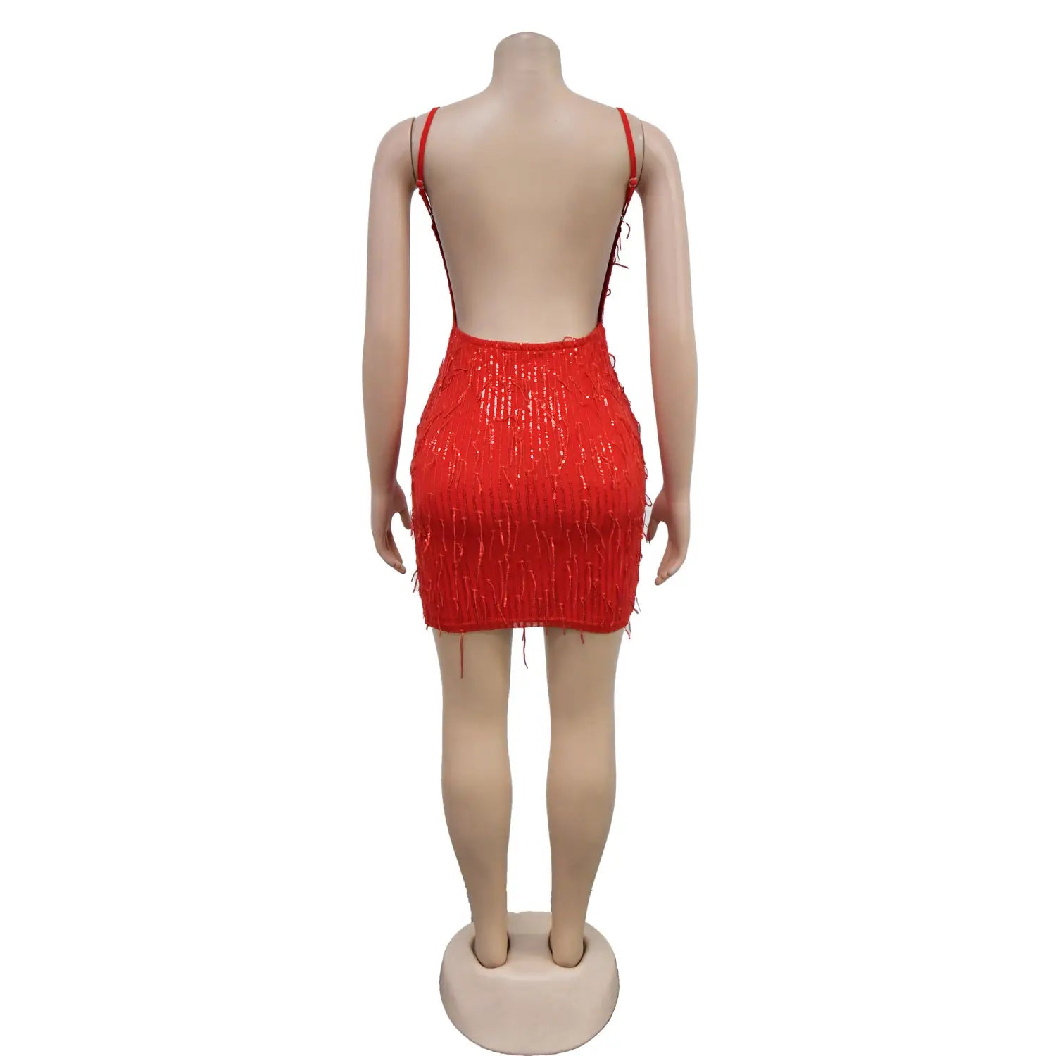 Style solid color sleeveless sequin v-neck backless dress