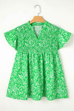 Green Floral Smocked Boho Plus Size Blouse