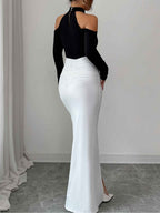 Elegant OffShoulder Contrast Split Party Dress