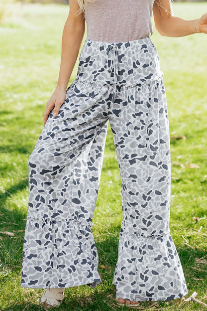 Multicolour Camo Print Wide Leg Casual Pants