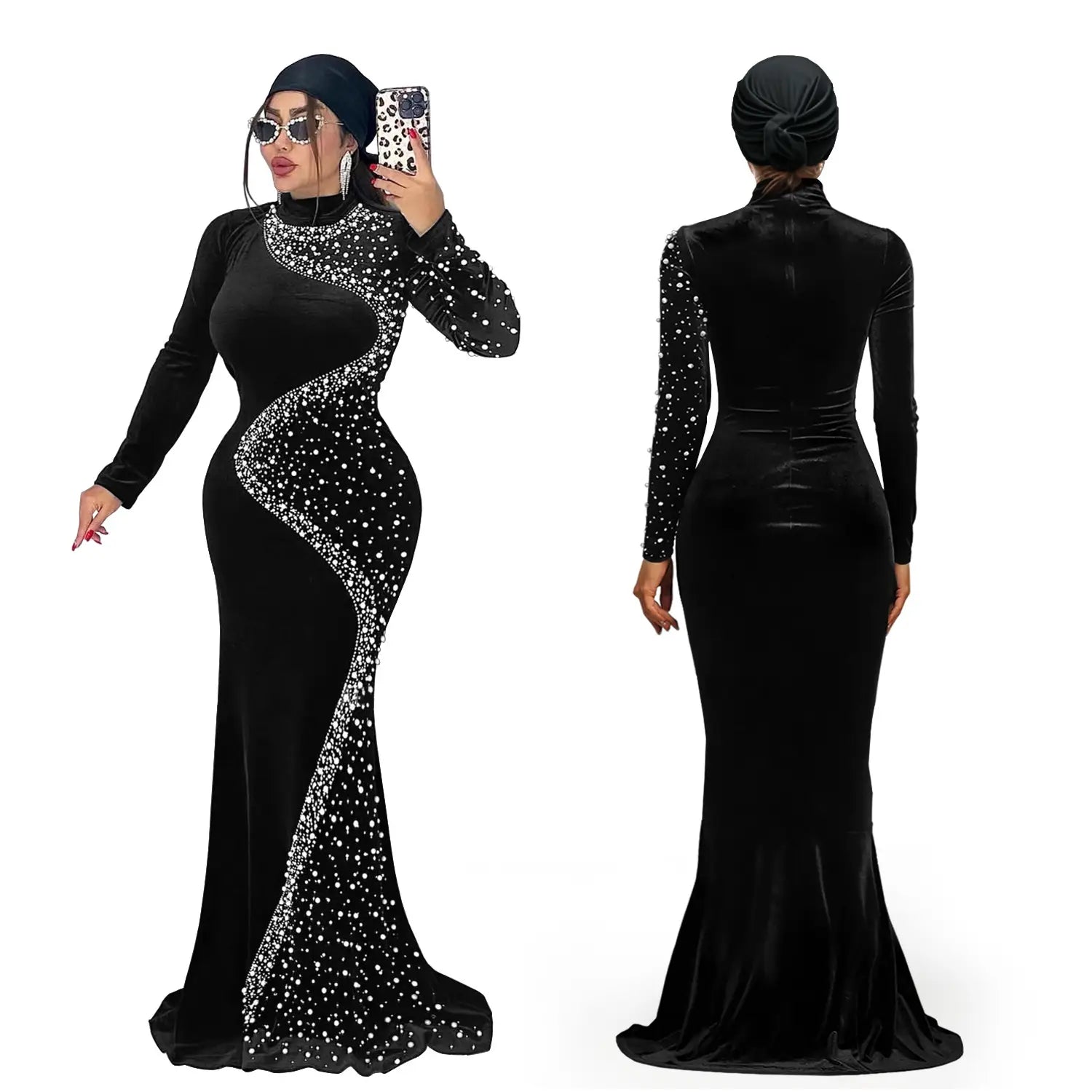 Elegant Velvet Embellished Dress for Women Fashionable  Chic Cocktail Dress