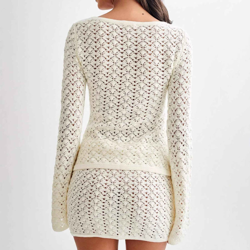 Long Sleeve Cardigan with A-Line Skirt Two-Piece Sweater Set