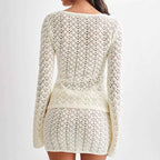 Long Sleeve Cardigan with A-Line Skirt Two-Piece Sweater Set