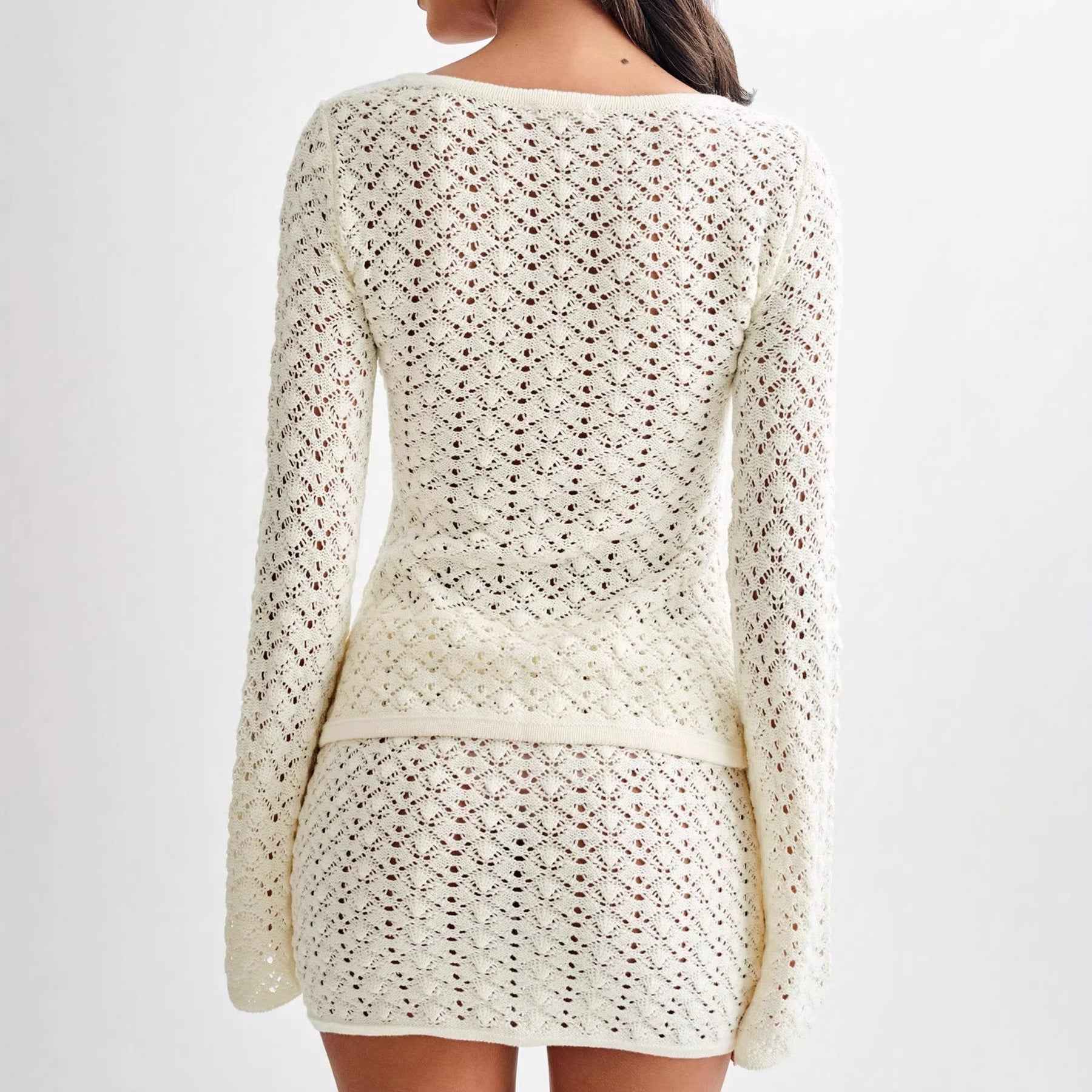 Long Sleeve Cardigan with A-Line Skirt Two-Piece Sweater Set