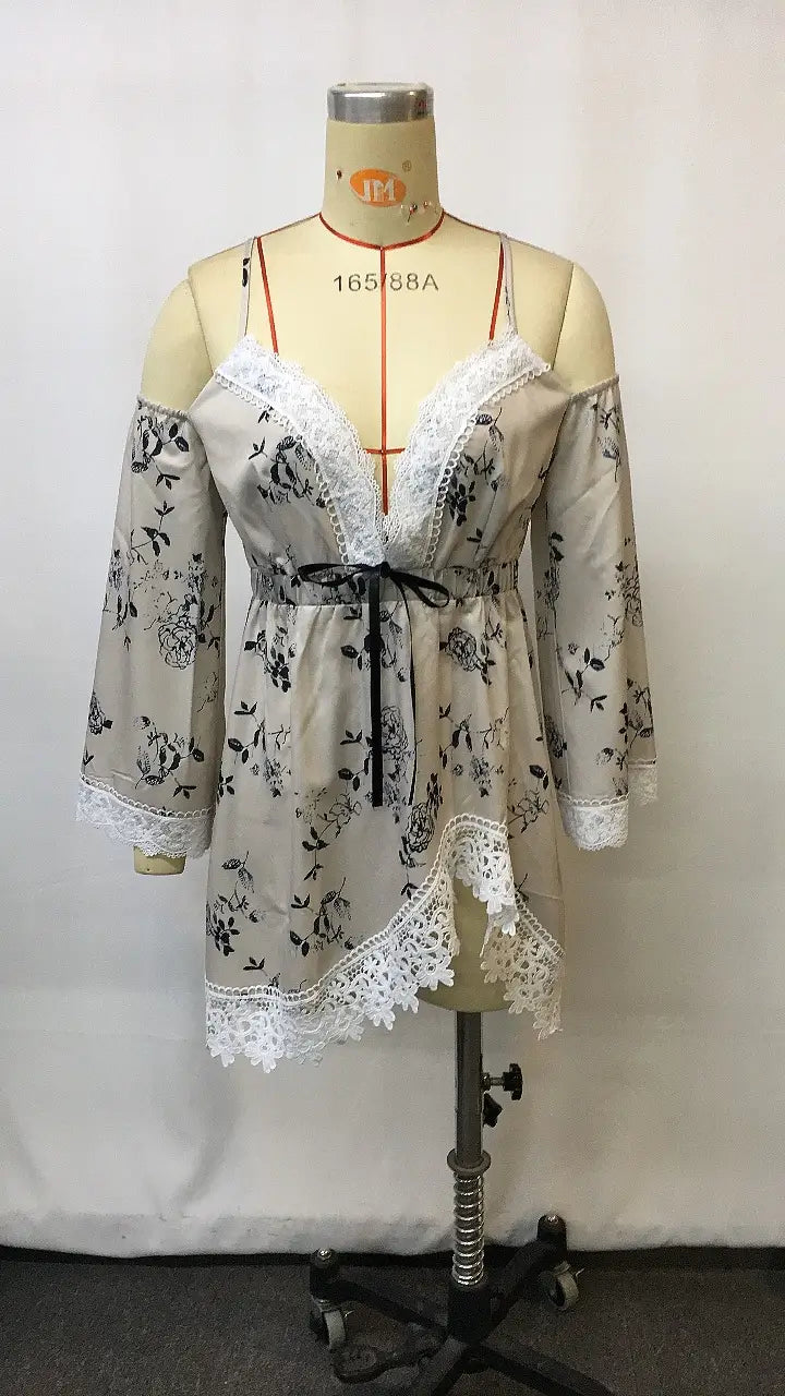 Vintage Denim Style Printed Mini Dress for Women, Summer Casual Fashion Dress